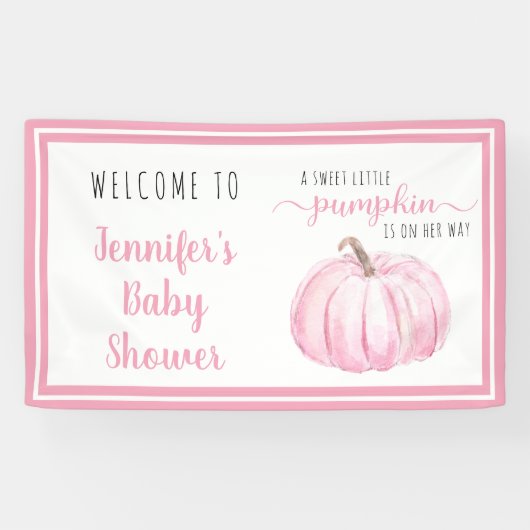Welkom roze lief klein pompoen Baby shower Spandoek (Horizontaal)