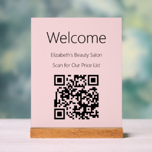 Welkom Roze Scan QR-code voor prijslijst Acryl Bord