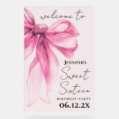 Welkom Roze Strik Coquette Script Sweet 16 Blush Acryl Bord (Voorkant)