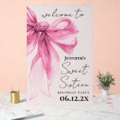 Welkom Roze Strik Coquette Script Sweet 16 Blush Acryl Bord (Huwelijk)