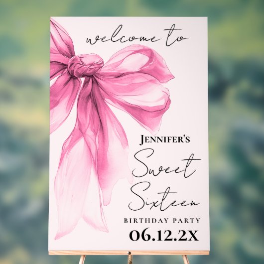 Welkom Roze Strik Coquette Script Sweet 16 Blush Acryl Bord (Neutraal)
