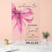 Welkom Roze Strik Coquette Script Sweet 16 Feest Acryl Bord (Huwelijk)