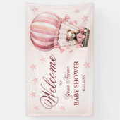 Welkom Roze Teddbeer Heet Luchtballon Feest Spandoek (Verticaal)