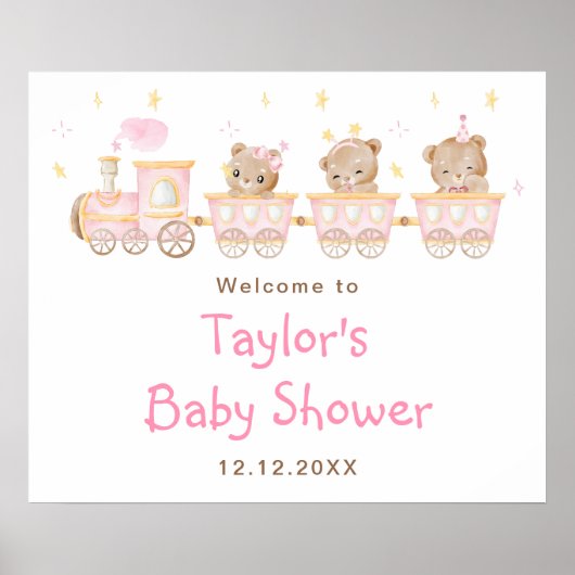 Welkom Roze Trein Baby Shower Poster (Voorkant)
