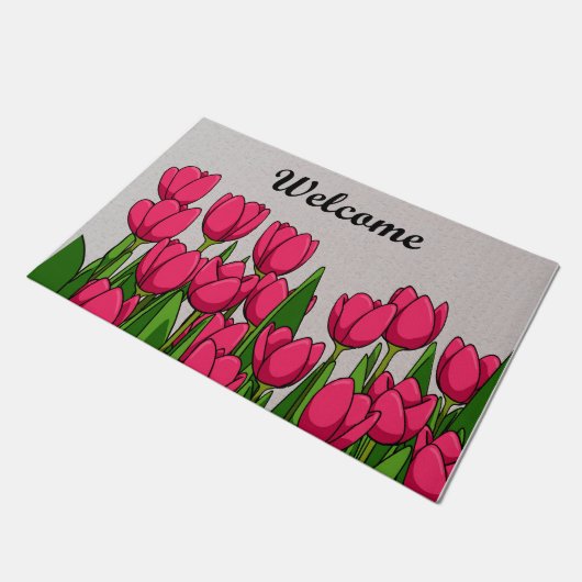 Welkom roze Tulp Garden Mat, Tulp Flower Deurmat (Schuin)