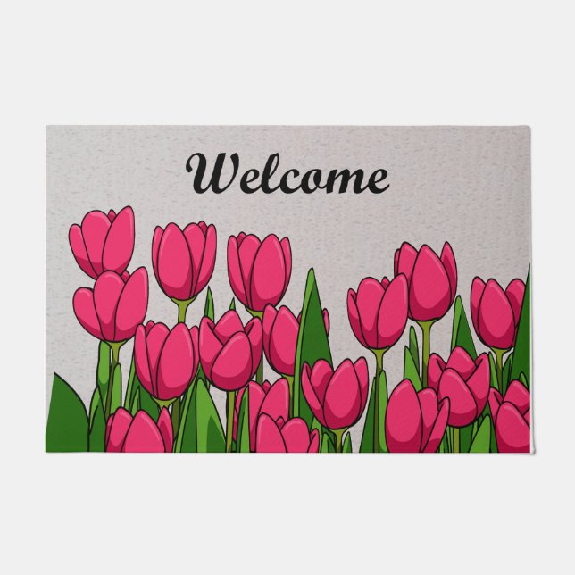 Welkom roze Tulp Garden Mat, Tulp Flower Deurmat (Voorkant)