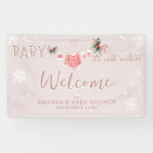 Welkom Roze Winter Het is Koud Buiten Baby shower Spandoek (Horizontaal)