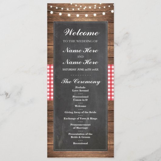 Welkom Rustic Chalk Wedding Program Programmakaart (Voorkant)