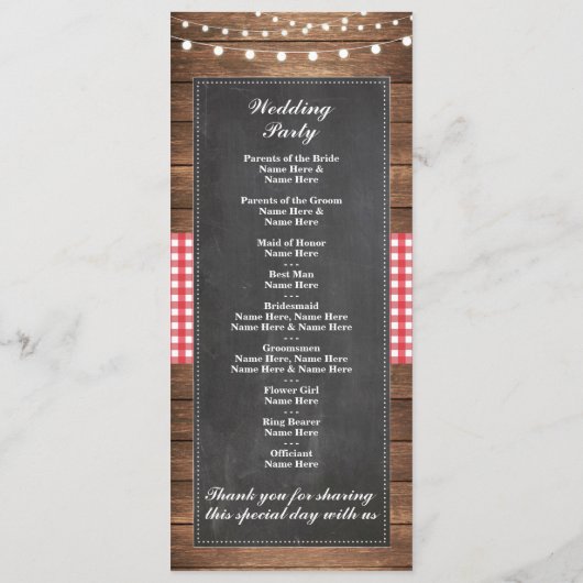 Welkom Rustic Chalk Wedding Program Programmakaart (Achterkant)