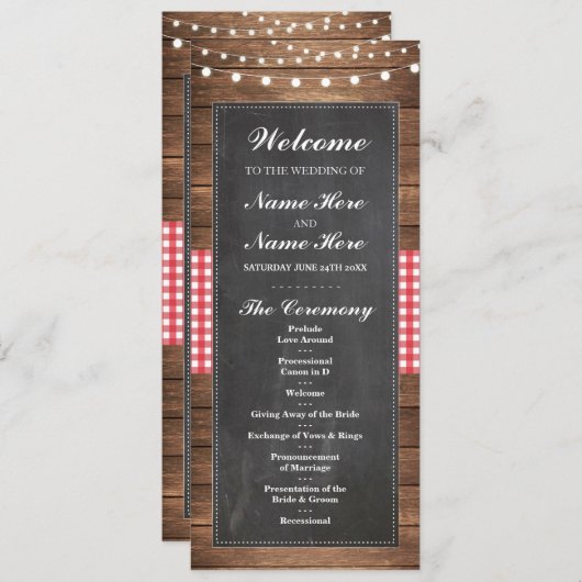 Welkom Rustic Chalk Wedding Program Programmakaart (Voorkant / Achterkant)