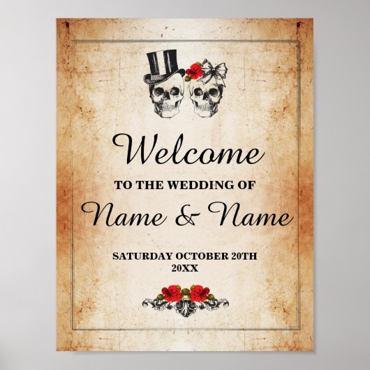 Welkom Rustic Skull Halloween Bord Huwelijk Poster (Voorkant)