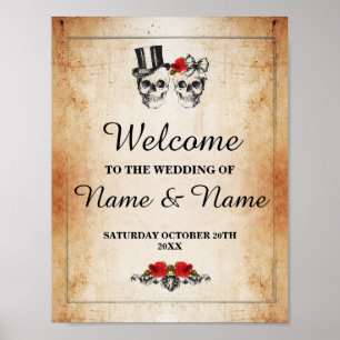 Welkom Rustic Skull Halloween Sign Weddenschap Poster