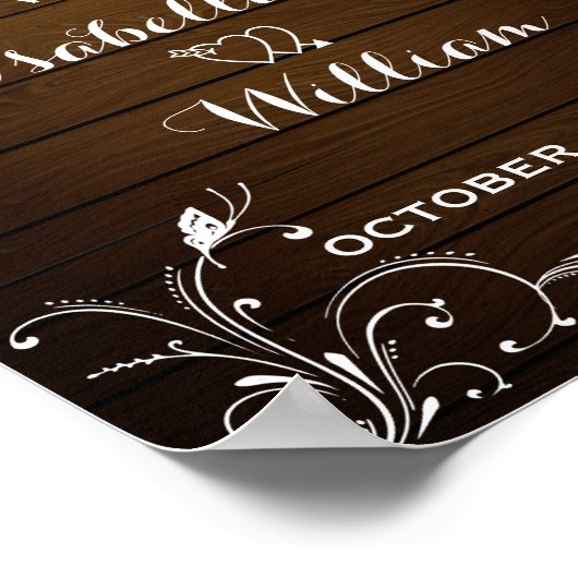 Welkom | Rustic String Lights Hearts Wedding Poster (Hoek)