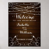 Welkom | Rustic String Lights Hearts Wedding Poster (Voorkant)