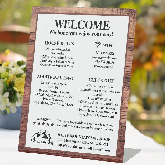 Welkom Rustic Wood Cabin Lodge Rental Property Reclamebord Met Voetstuk