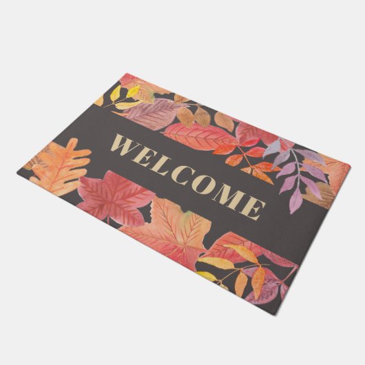 Welkom rustieke bladeren deurmat (Schuin)