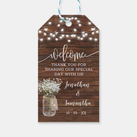 Welkom rustieke bruiloft gunst cadeaulabel (Voorkant)