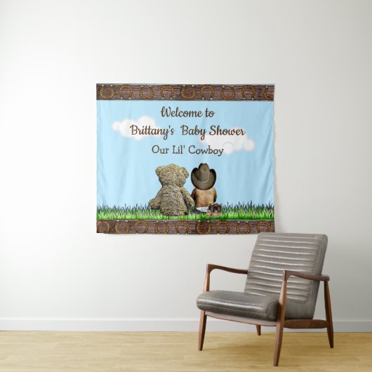 Welkom Rustieke Cowboy Baby van Kleuren Douche Ban Wandkleed (In Situ (horizontaal))