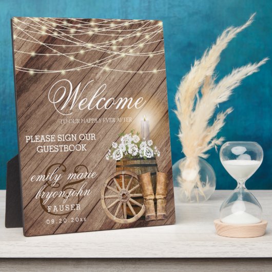 Welkom - Rustieke houten vat & String Lights Fotoplaat (Zijkant)