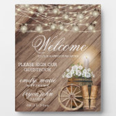 Welkom - Rustieke houten vat & witte bloemen Fotoplaat (Voorkant)