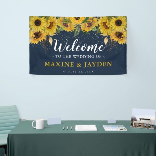 Welkom Rustieke Zonnebloem, Marine & Gouden Huweli Spandoek (Beurs)