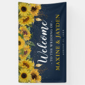 Welkom Rustieke Zonnebloem, Marine & Gouden Huweli Spandoek (Verticaal)