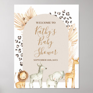 Welkom Safari Animals Boho Pampas Grass Poster