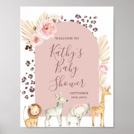 Welkom Safari Animals Boho Pampas Grass Poster