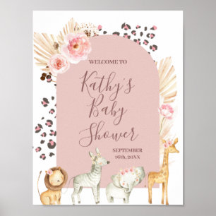 Welkom Safari Animals Boho Pampas Grass Poster