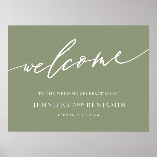 welkom | Sage Groene Kalligrafie Eenvoudige Bruilo Poster (Voorkant)