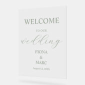 Welkom salie groene bruiloft elegant acryl bord (Hoek)