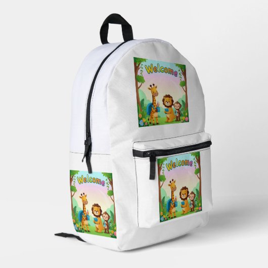 Welkom Schattige Oerwoud Dieren School Rugzak (Achterkant Hoek Links)