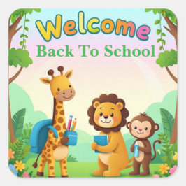 Welkom Schattige Oerwoud Dieren School Vierkante Sticker