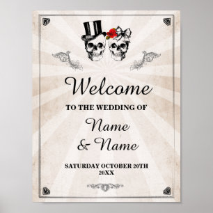 Welkom Schedel Rustieke Halloween Bord Huwelijk Ro Poster
