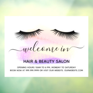 Welkom schoonheidssalon roze gouden wimpers raam c raamsticker