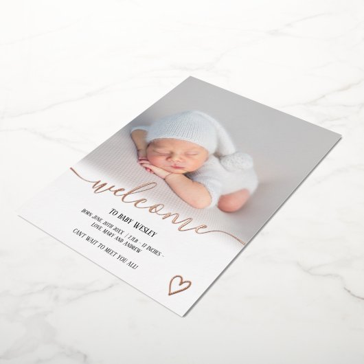 Welkom script baby roos goud folie uitnodiging (Gedraaid)