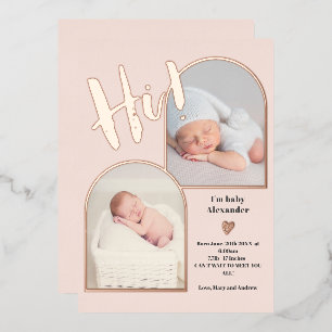 Welkom script baby roos goud folie uitnodiging