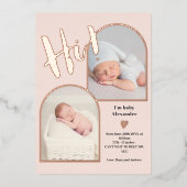 Welkom script baby roos goud folie uitnodiging (Voorkant)