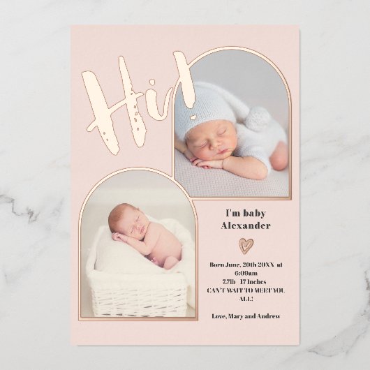 Welkom script baby roos goud folie uitnodiging (Voorkant)