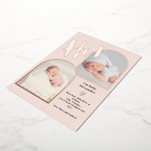 Welkom script baby roos goud folie uitnodiging (Gedraaid)