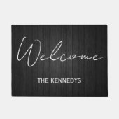 Welkom Script Black & White Custom Family Name Deurmat (Voorkant)