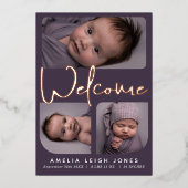 Welkom Script Folie Foto Geboorteaankondiging Folie Uitnodiging (Voorkant)