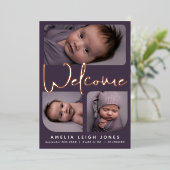 Welkom Script Folie Foto Geboorteaankondiging Folie Uitnodiging (Staand Voorkant)