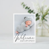 Welkom Script Foto Geboorte Aankondigingskaart (Staand voorkant)