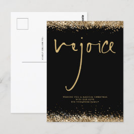 Welkom Script Gold Glitter Black, kerstnaam Briefkaart