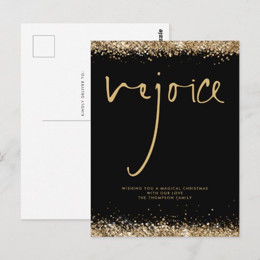 Welkom Script Gold Glitter Black, kerstnaam Briefkaart (Voorkant / Achterkant)