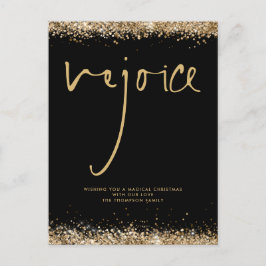 Welkom Script Gold Glitter Black, kerstnaam Briefkaart