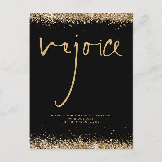 Welkom Script Gold Glitter Black, kerstnaam Briefkaart (Voorkant)