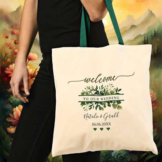 Welkom Script Greenery Wedding Canvas tas