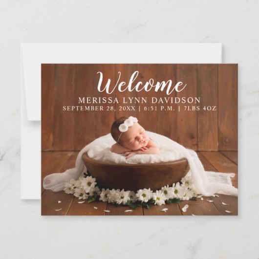 Welkom Script Meisje Foto Geboorteaankondiging Aankondiging (Voorkant)